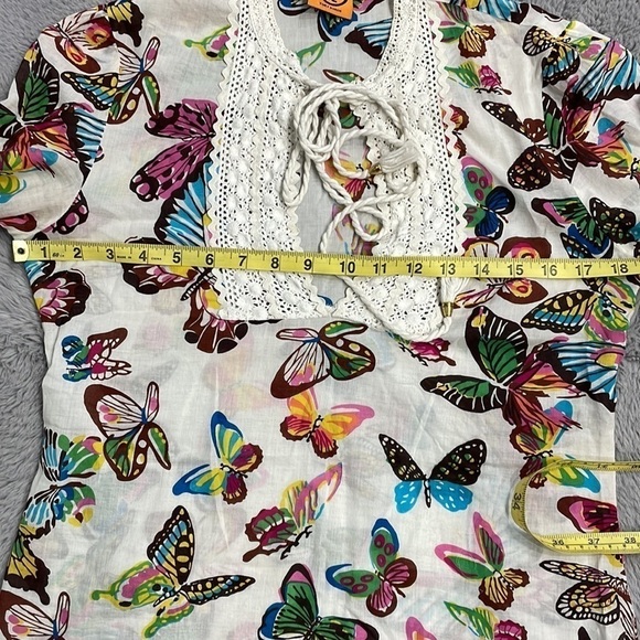 Tory Burch Women’s White Cotton Butterfly V-neck Long Sleeve Blouse - Picture 7 of 16